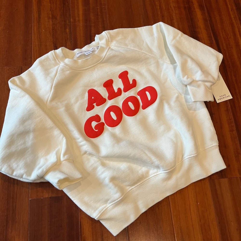 Good American‎ Kids Sweatshirt All Good Crewneck Ivory Off White New Size 5 / 6